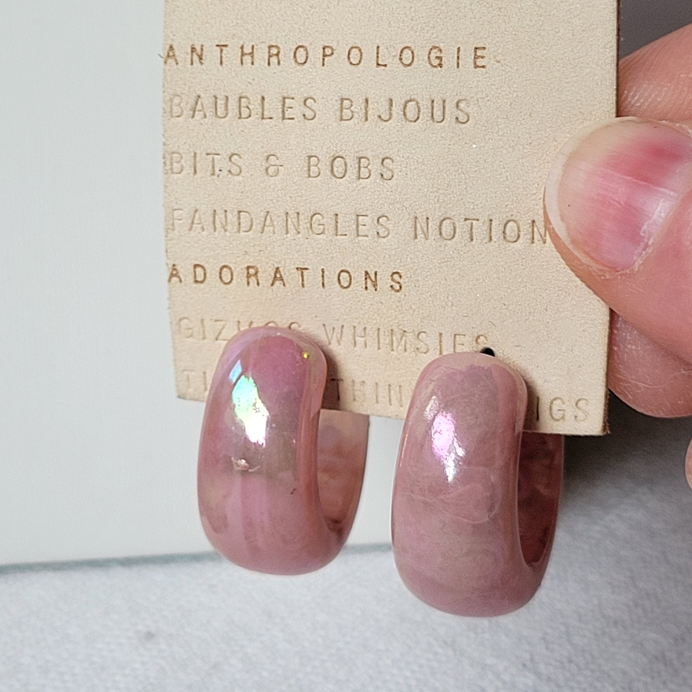 Anthropologie Iridescent Dusty Pink Hoop Earrings